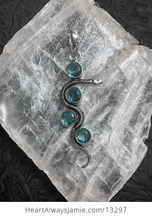 Crystal Pendant of a Curvy Snake with 4 Faceted Teal Gems - #gpAWMVl6OHY-1