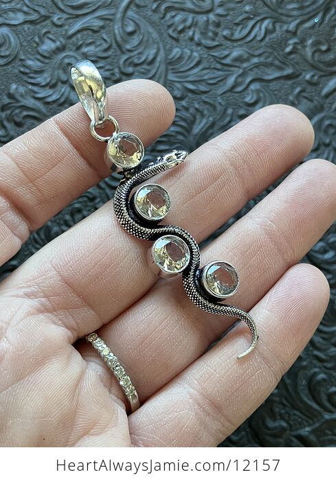 Crystal Pendant of a Curvy Snake with 4 Faceted Topaz Gems - #j0Ibrftt2IA-3