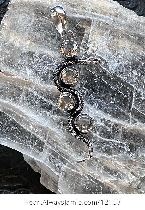 Crystal Pendant of a Curvy Snake with 4 Faceted Topaz Gems - #j0Ibrftt2IA-1