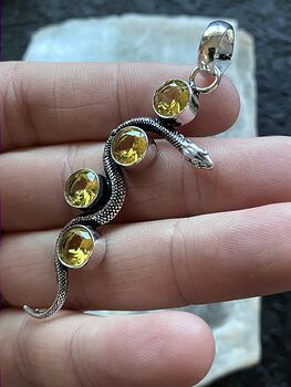 Crystal Pendant of a Curvy Snake with 4 Faceted Yellow Citrine Gems #lGEruvArSh4