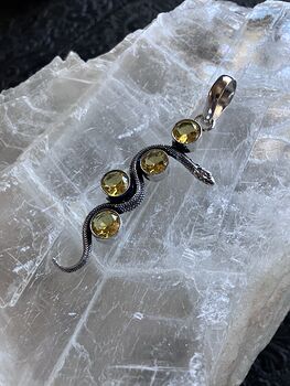 Crystal Pendant of a Curvy Snake with 4 Faceted Yellow Citrine Gems #rMLIeCMwK7E