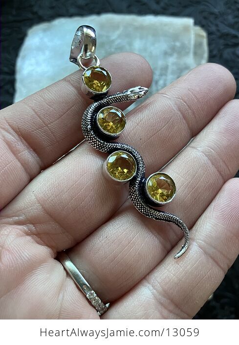 Crystal Pendant of a Curvy Snake with 4 Faceted Yellow Citrine Gems - #lGEruvArSh4-3