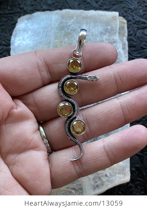 Crystal Pendant of a Curvy Snake with 4 Faceted Yellow Citrine Gems - #lGEruvArSh4-2