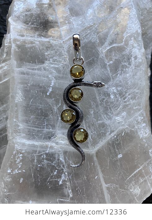 Crystal Pendant of a Curvy Snake with 4 Faceted Yellow Citrine Gems - #rMLIeCMwK7E-5