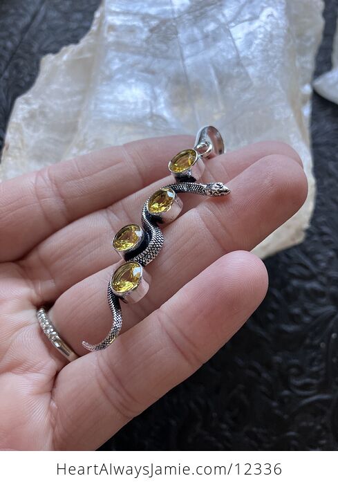 Crystal Pendant of a Curvy Snake with 4 Faceted Yellow Citrine Gems - #rMLIeCMwK7E-4