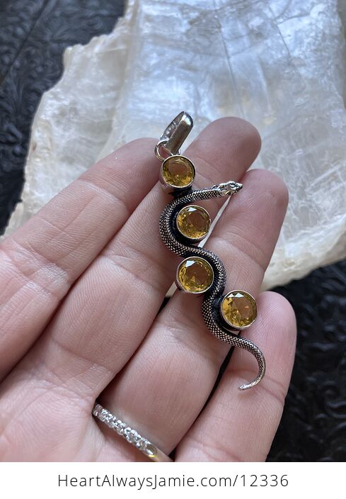 Crystal Pendant of a Curvy Snake with 4 Faceted Yellow Citrine Gems - #rMLIeCMwK7E-3