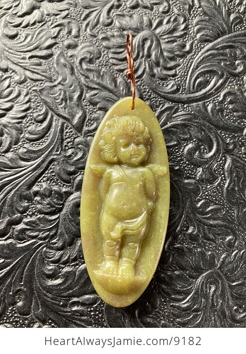 Cupid Lemon Jade Pendant Stone Jewelry Mini Art Ornament - #nE4DxfVQ7kA-1