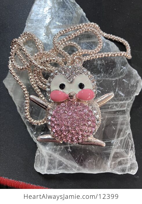 Cute Rhinestone and Enamel Pink Penguin Pendant Necklace Jewelry - #3dqg8RPedOQ-1