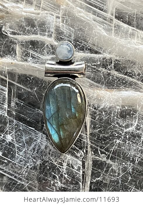 Dainty Rainbow Moonstone and Labradorite Gemstone Crystal Jewelry Pendant - #gHuEJ6woM94-1