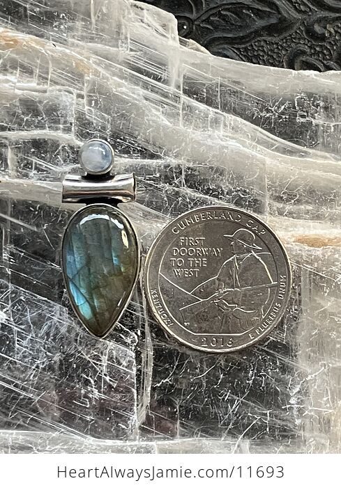 Dainty Rainbow Moonstone and Labradorite Gemstone Crystal Jewelry Pendant - #gHuEJ6woM94-2
