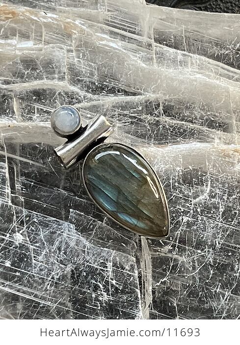 Dainty Rainbow Moonstone and Labradorite Gemstone Crystal Jewelry Pendant - #gHuEJ6woM94-3