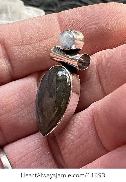 Dainty Rainbow Moonstone and Labradorite Gemstone Crystal Jewelry Pendant - #gHuEJ6woM94-6