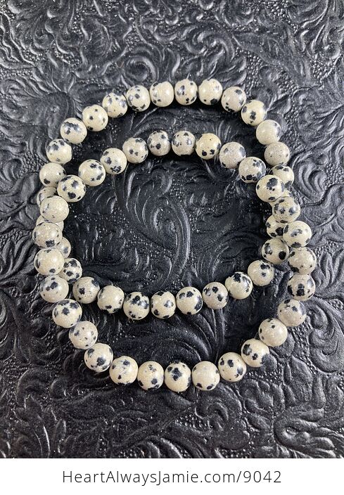 Dalmatian Jasper 6mm Natural Gemstone Jewelry Bracelet - #HNdvkHNbm94-2