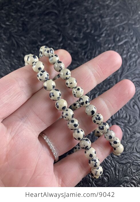 Dalmatian Jasper 6mm Natural Gemstone Jewelry Bracelet - #HNdvkHNbm94-1