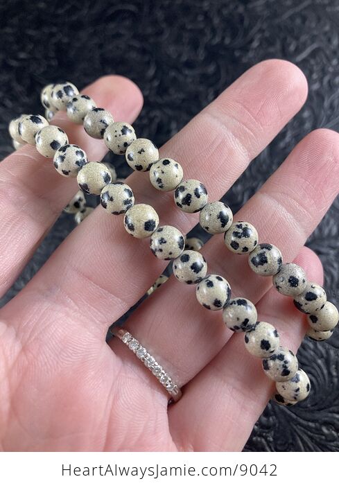 Dalmatian Jasper 6mm Natural Gemstone Jewelry Bracelet - #HNdvkHNbm94-3