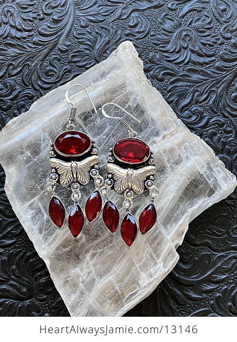 Dangly Faceted Garnet Butterfly Earrings Crystal Stone Jewelry - #XKYONZCGvm8-4