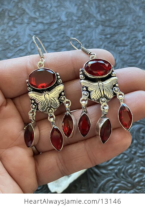 Dangly Faceted Garnet Butterfly Earrings Crystal Stone Jewelry - #XKYONZCGvm8-1