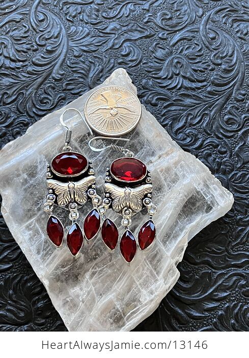 Dangly Faceted Garnet Butterfly Earrings Crystal Stone Jewelry - #XKYONZCGvm8-5