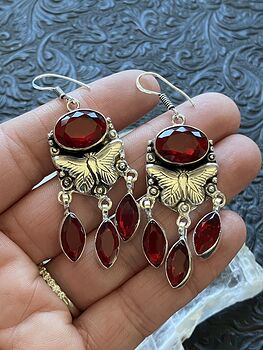 Dangly Red Garnet Butterfly Earrings Crystal Stone Jewelry #OTU2xhHirGk