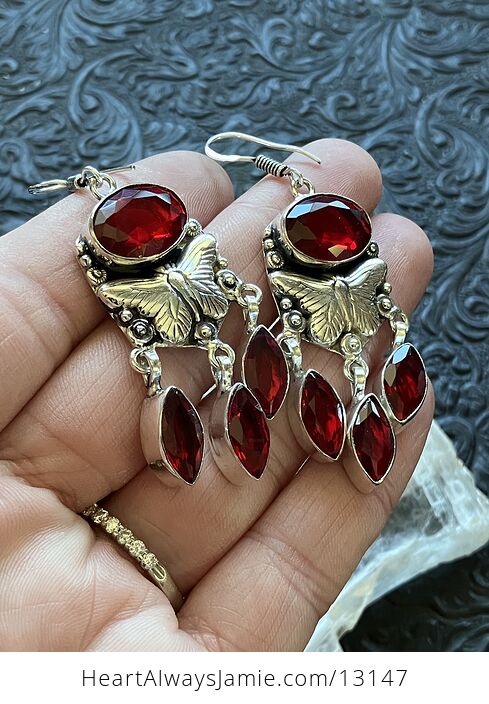 Dangly Red Garnet Butterfly Earrings Crystal Stone Jewelry - #OTU2xhHirGk-4