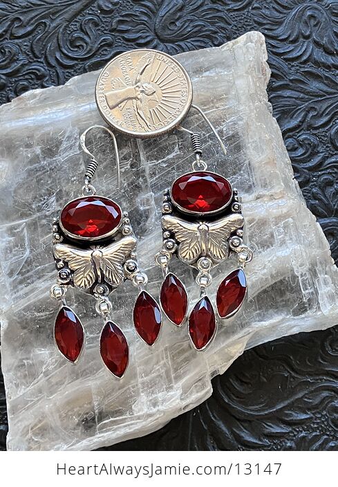 Dangly Red Garnet Butterfly Earrings Crystal Stone Jewelry - #OTU2xhHirGk-7