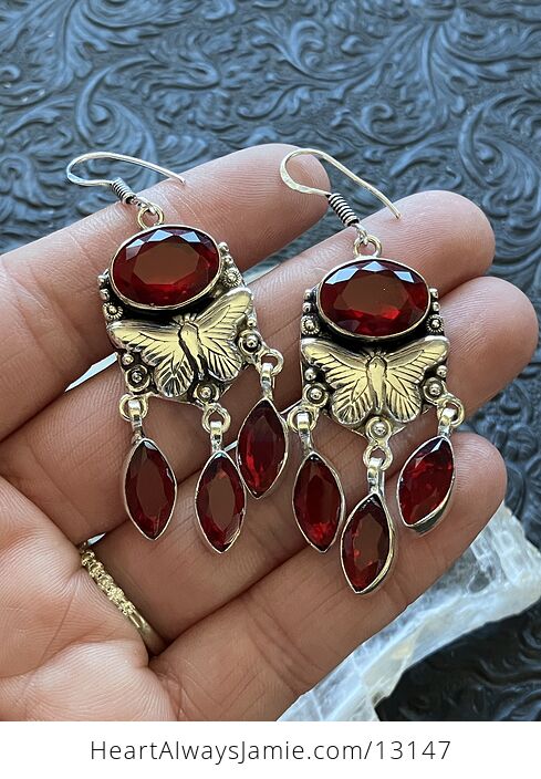 Dangly Red Garnet Butterfly Earrings Crystal Stone Jewelry - #OTU2xhHirGk-2