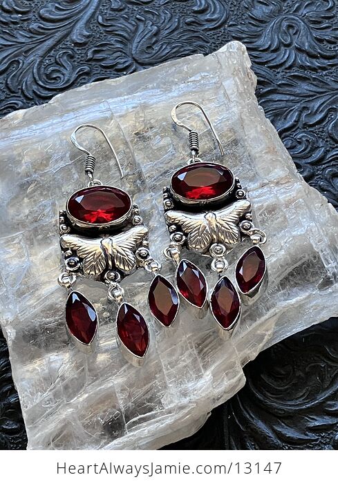 Dangly Red Garnet Butterfly Earrings Crystal Stone Jewelry - #OTU2xhHirGk-1