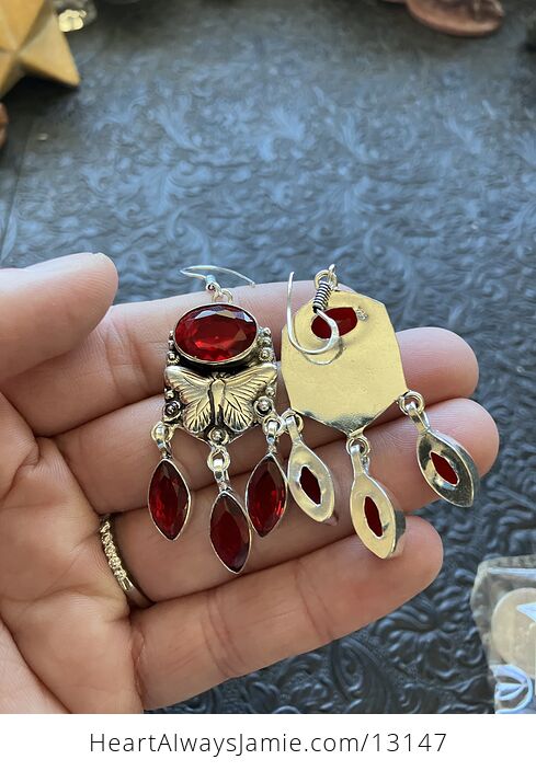 Dangly Red Garnet Butterfly Earrings Crystal Stone Jewelry - #OTU2xhHirGk-5