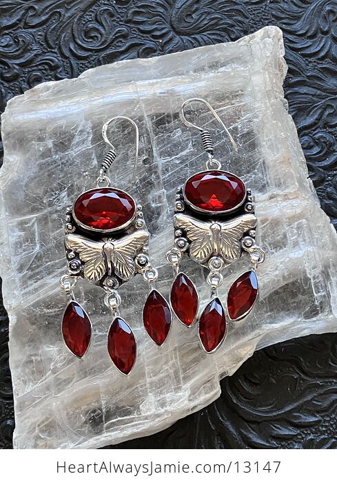 Dangly Red Garnet Butterfly Earrings Crystal Stone Jewelry - #OTU2xhHirGk-6