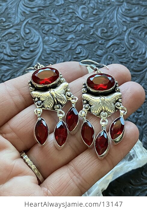 Dangly Red Garnet Butterfly Earrings Crystal Stone Jewelry - #OTU2xhHirGk-3