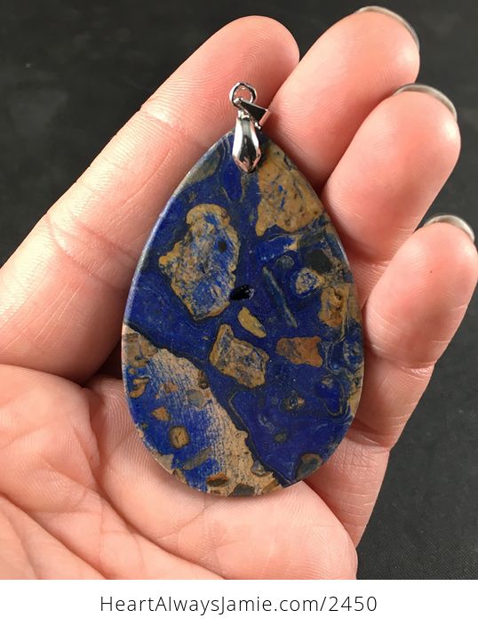 Dark Blue and Tan Malachite Stone Pendant Necklace - #dPFrvzpi1PM-2
