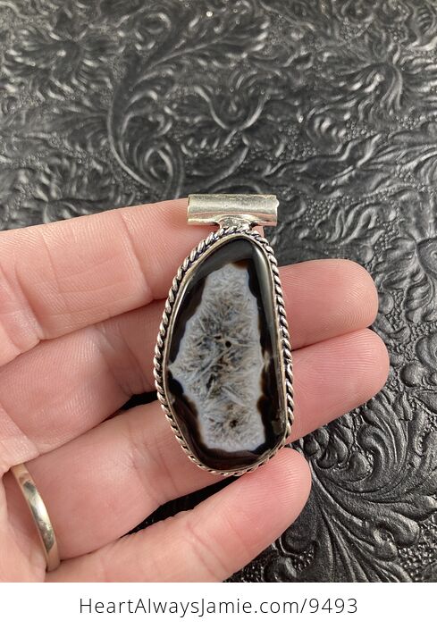 Dark Druzy Geode Agate Slice Crystal Stone Jewelry Pendant - #rM9CopWDQzc-1