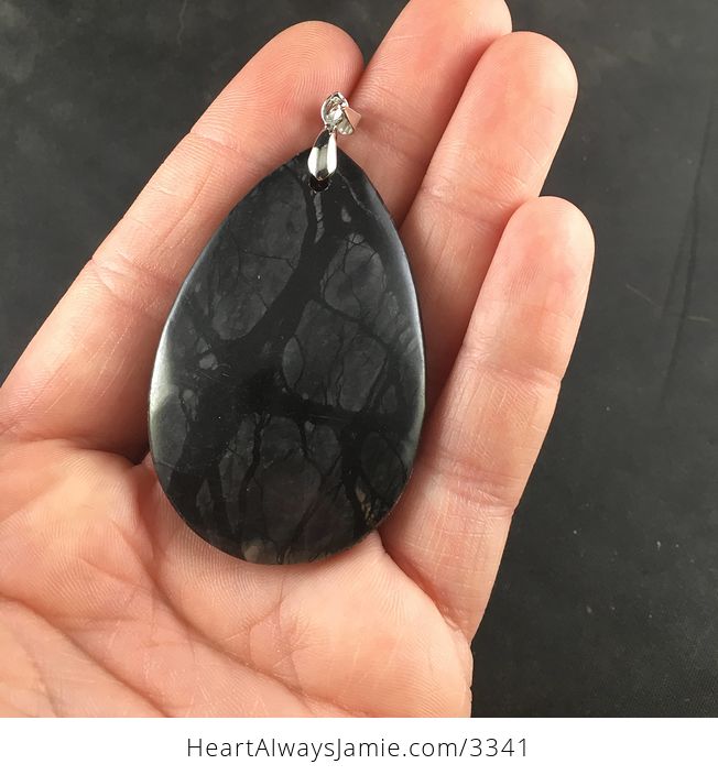 Dark Gray and Black Picasso Jasper Stone Pendant Necklace - #NWMGUE2er9Y-3
