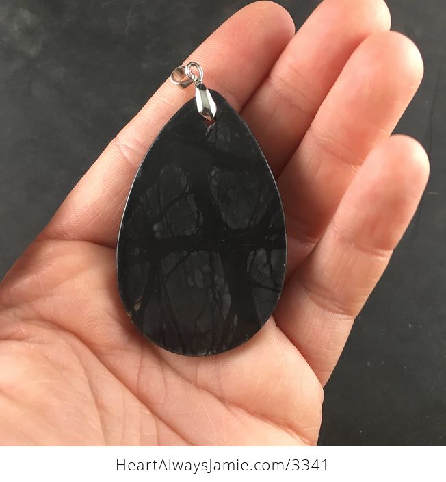 Dark Gray and Black Picasso Jasper Stone Pendant Necklace - #NWMGUE2er9Y-4