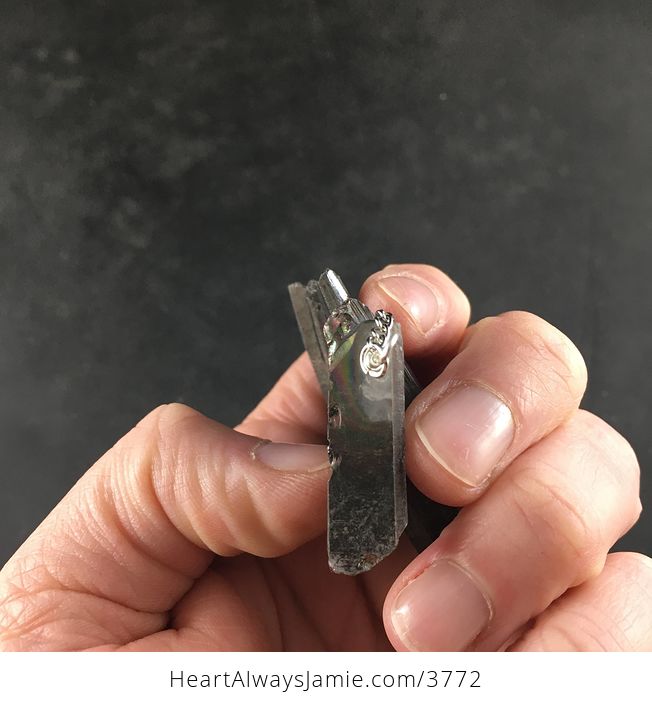 Dark Gray Titanium Crystal Stone Bar and Silver Chain Pendant Necklace - #emI4Vx9wVcA-6