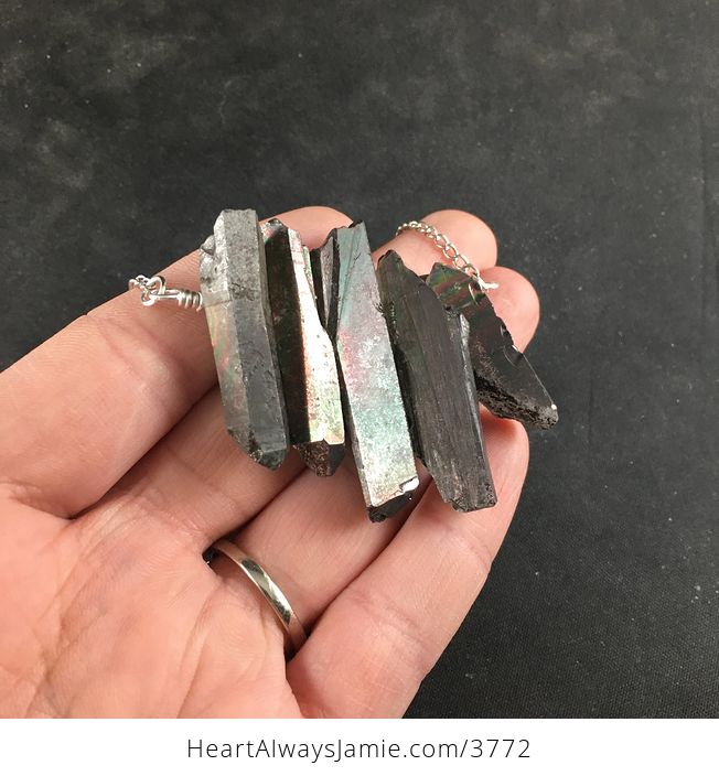 Dark Gray Titanium Crystal Stone Bar and Silver Chain Pendant Necklace - #emI4Vx9wVcA-5