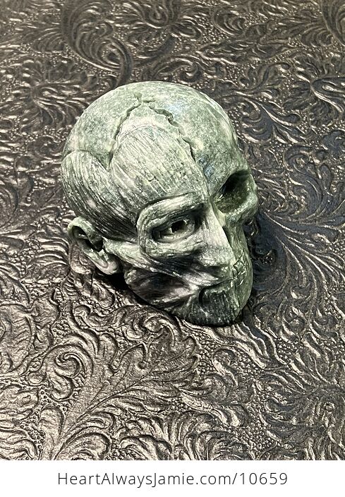 Dark Green Anatomical Human Skull and Muscle Face Crystal Carving - #pn0pAP4omGI-2