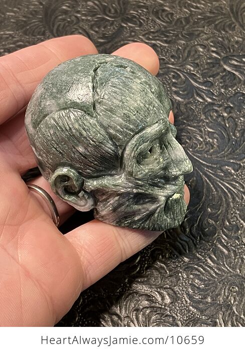 Dark Green Anatomical Human Skull and Muscle Face Crystal Carving - #pn0pAP4omGI-7