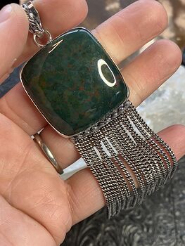 Dark Green and Red Bloodstone Heliotrope Crystal Stone Jewelry Dangly Pendant #J0CxaAe2p9o