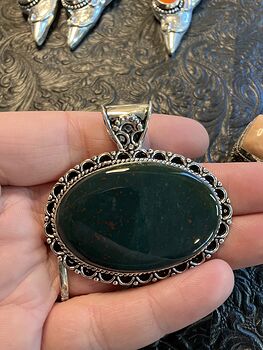 Dark Green and Red Bloodstone Heliotrope Crystal Stone Jewelry Pendant #3lZZ23r3avk