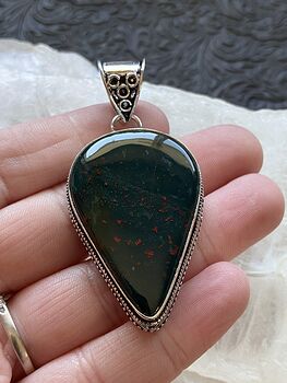 Dark Green and Red Bloodstone Heliotrope Crystal Stone Jewelry Pendant #iNm0B7YKBR8