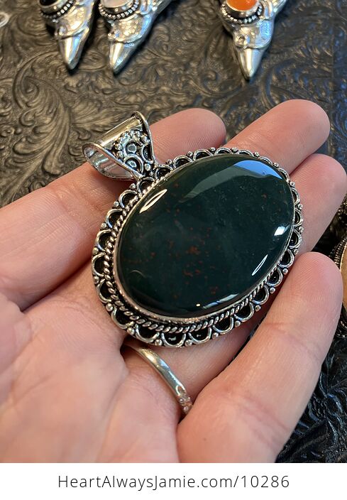 Dark Green and Red Bloodstone Heliotrope Crystal Stone Jewelry Pendant - #3lZZ23r3avk-2