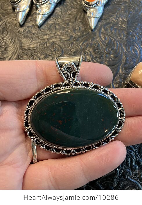 Dark Green and Red Bloodstone Heliotrope Crystal Stone Jewelry Pendant - #3lZZ23r3avk-1