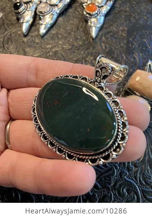 Dark Green and Red Bloodstone Heliotrope Crystal Stone Jewelry Pendant - #3lZZ23r3avk-3