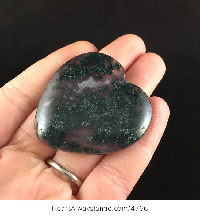 Dark Green Heart Shaped Moss Agate Stone Jewelry Pendant - #AjpUMUXCeFY-4