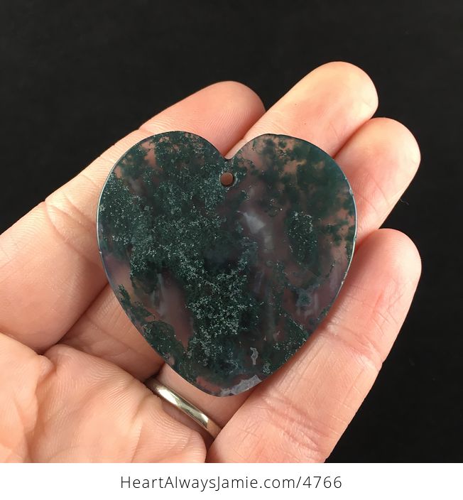Dark Green Heart Shaped Moss Agate Stone Jewelry Pendant - #AjpUMUXCeFY-6