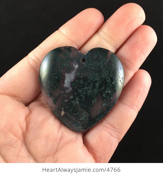 Dark Green Heart Shaped Moss Agate Stone Jewelry Pendant - #AjpUMUXCeFY-1