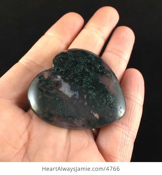 Dark Green Heart Shaped Moss Agate Stone Jewelry Pendant - #AjpUMUXCeFY-3