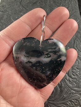 Dark Green Heart Shaped Moss Agate Stone Jewelry Pendant Crystal Ornament #7NGC0TP89jA