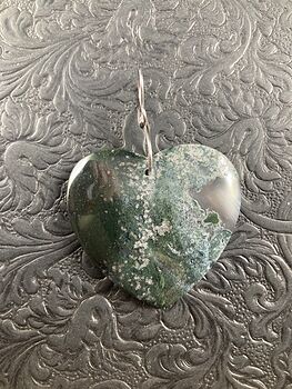 Dark Green Heart Shaped Moss Agate Stone Jewelry Pendant Crystal Ornament #BDIPmFL8ykw